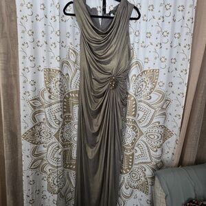 Tadashi Shoji Metallic Gold Draped Maxi Dress